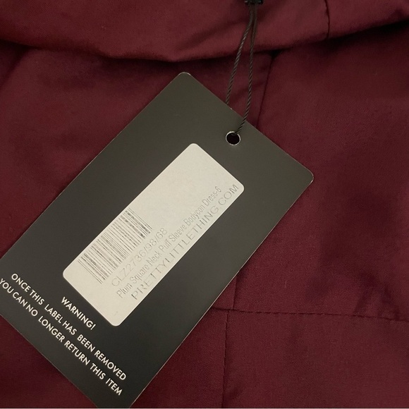 NWT PRETTY LITTLE THING Women’s Plum Square Neck Puff Sleeve Bodycon Dress Sz 2 - Picture 13 of 15